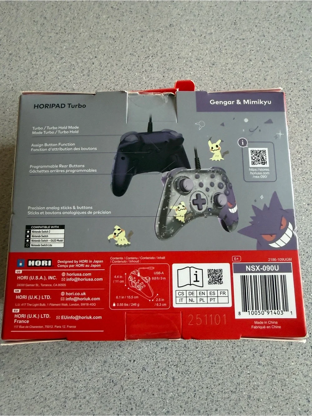 New Nintendo Switch Hori Horipad Turbo Gengar & Mimikyu Wired Controller Pokemon